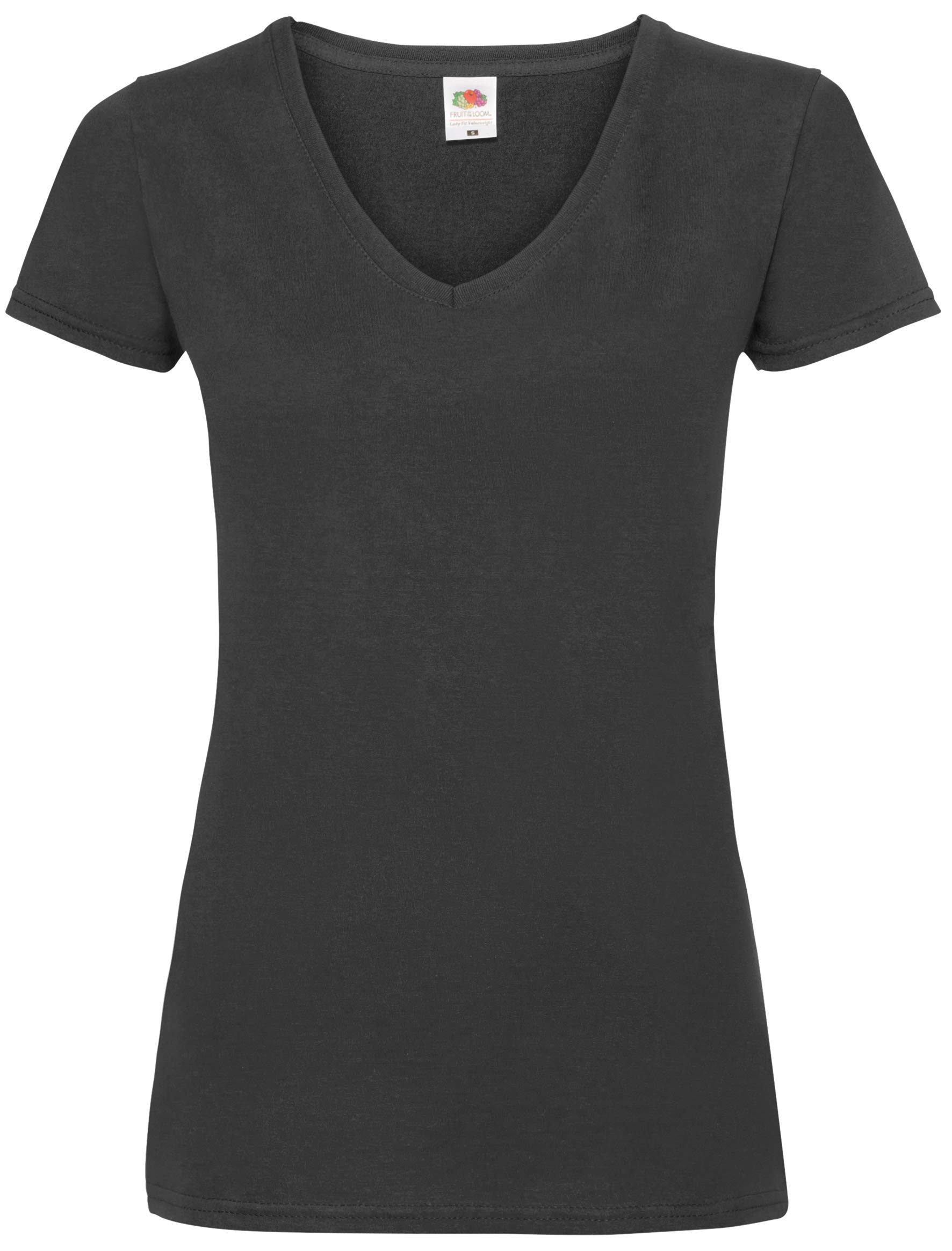 Fruit of the Loom Women's V-Neck Valueweight T-Shirt, Black, 14 (Manufacturer Size:Large)