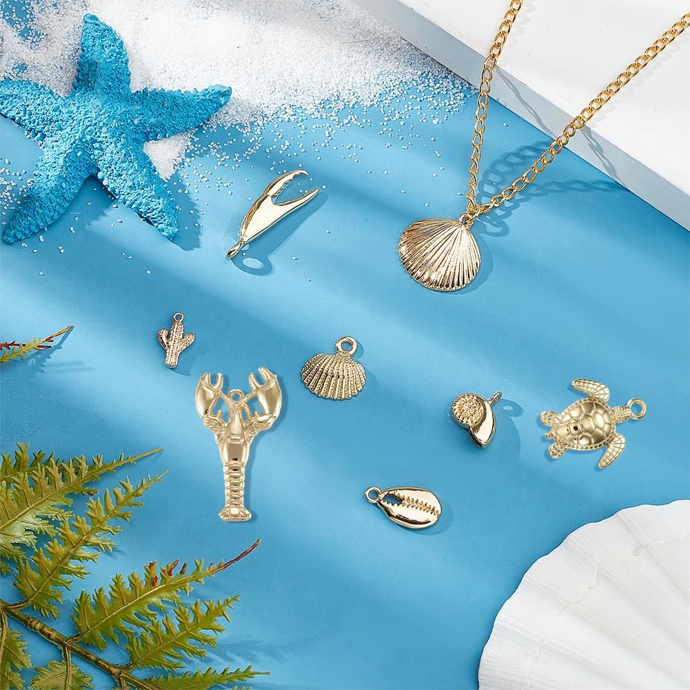 SUNNYCLUE 1 Box 54g Real 14K Gold Plated Charms Bulk Gold Summer Ocean Charm 16Pcs Sea Theme Marine Life Charms Starfish Shell Charm Pendant for DIY Christmas Earring Bracelet Jewelry Making Supplies - Image 5