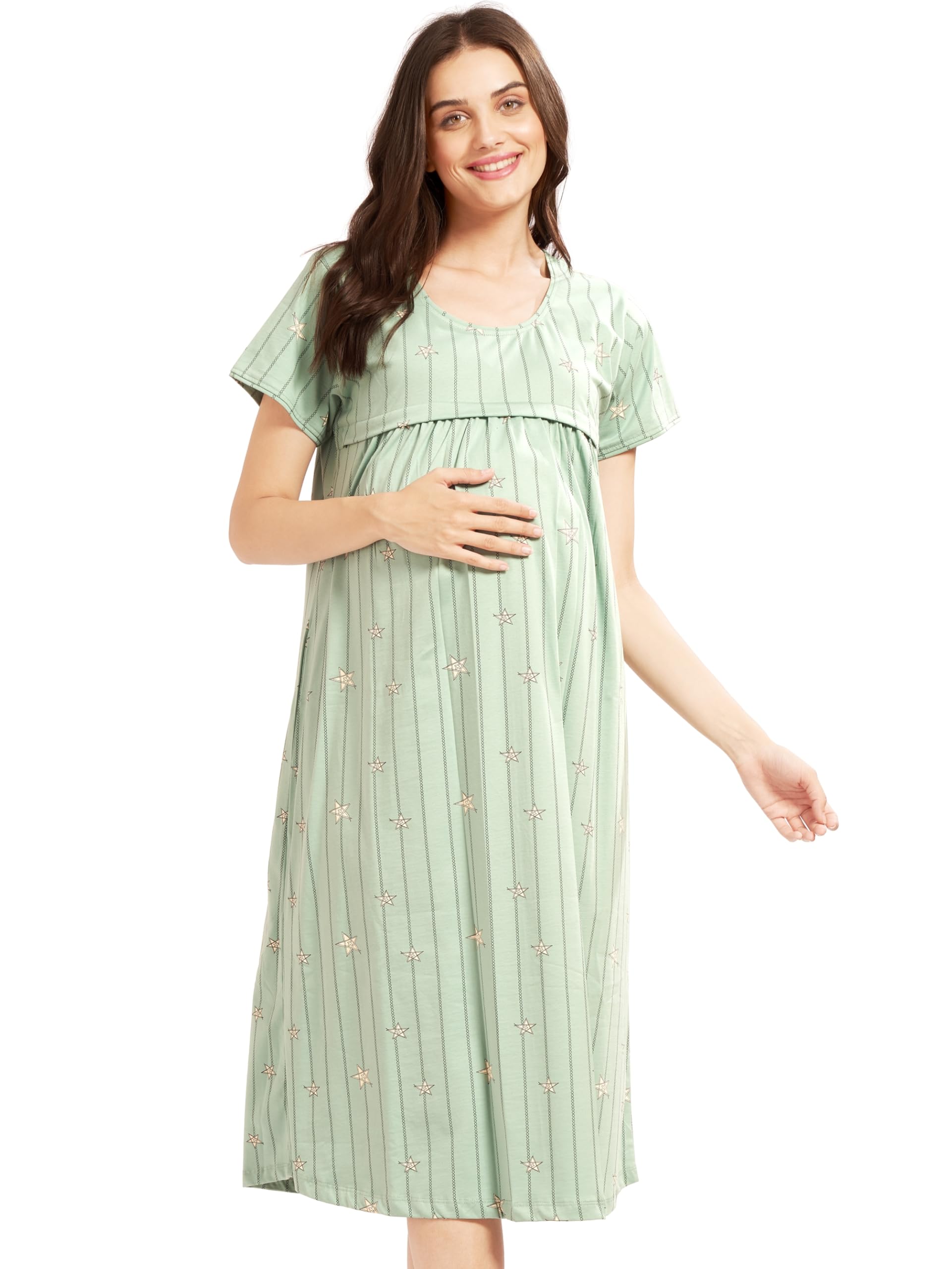 AV2 Women Cotton Printed Maternity Nursing & Feeding Relaxed Fit Nighty -3146