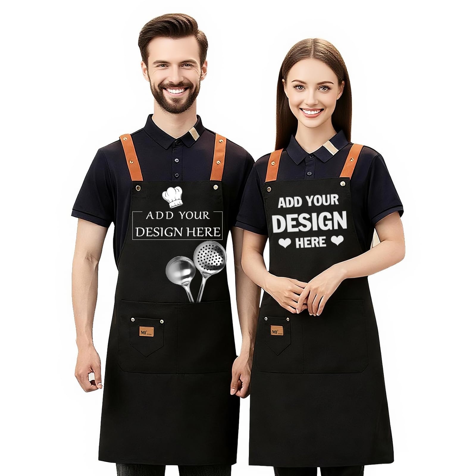 Naispanda Personalised Chef Apron with Logo Photo Text - Custom Cooking BBQ Apron for Men Women - Waterproof Bib Aprons with 2 Pockets, Personalised Gift for Kitchen Grilling Wedding — image 1