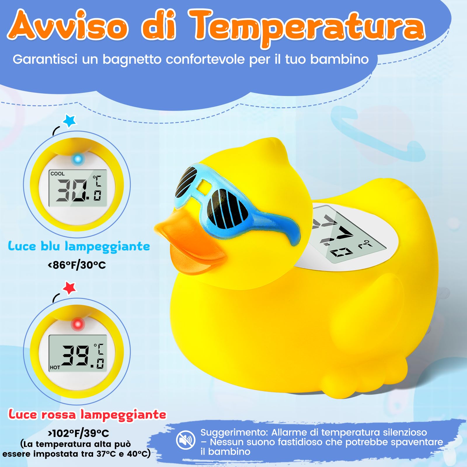 Termometro da Bagno per Bambini, Convertibile tra ℉ e ℃, Termometro di Sicurezza per Neonati e per la Temperatura della Stanza, Giocattolo Galleggiante Sicuro per Vasca da Bagno