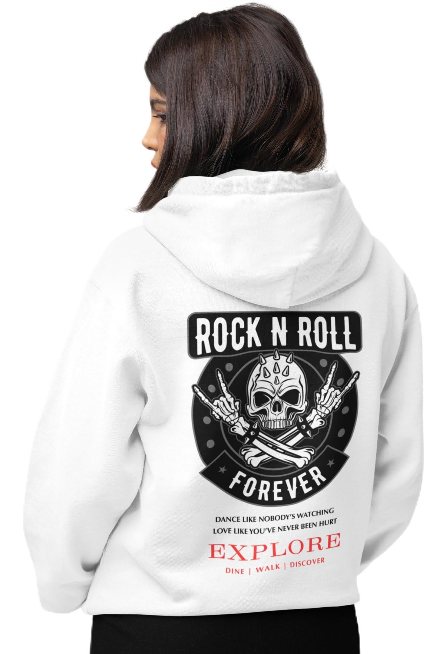 White Graphic Back Print Zipped Hoodie for Women-image-28