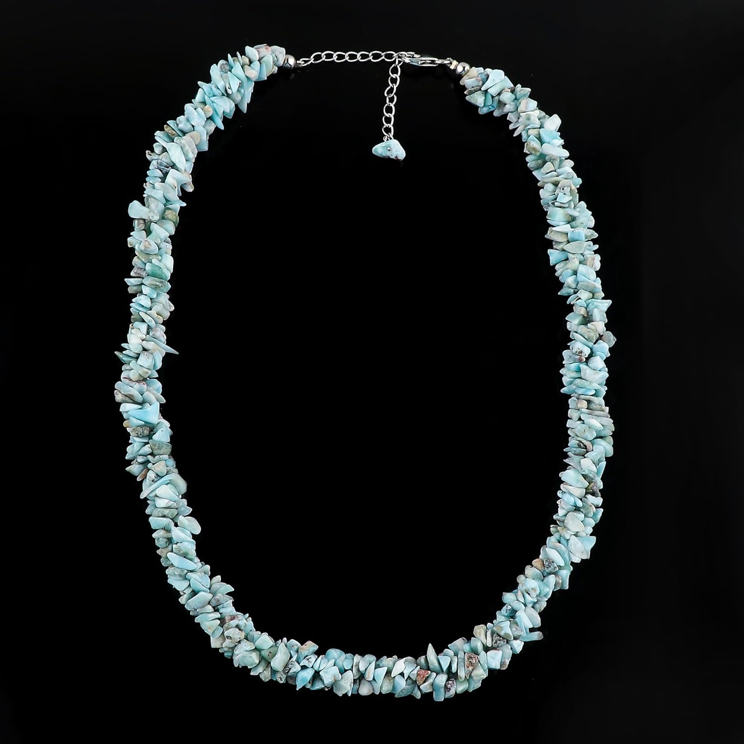 CRYSTALIS Natural Larimar Beads Choker Necklace, Braided Rope Crystals Necklace, Chips Nuggets Beaded Crystals, Chakra & Healing Gemstone, Gift Giving Women Jewelry 18 inch - Image 4