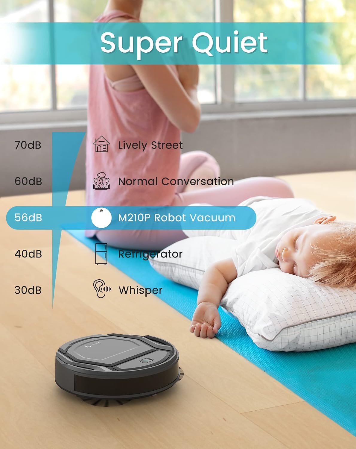 Lefant M210P robot vacuum operating quietly while a person sleeps
