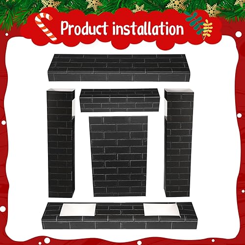Miniatura 4 de Chimenea corrugada navideña de 35.5 x 29 x 8 pulgadas, ladrillo de cartón falso, telón de fondo de chimenea 3D Life, soporte para decoración de