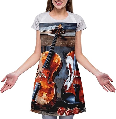 Miniatura 3 de MUSM Apron for Adults - 27.6 X 31.5 Inch, Heavy-Duty Polyester Aprons with Two Large Pockets, Waterproof Violin And Cello Kitchen Apron for Cooking,