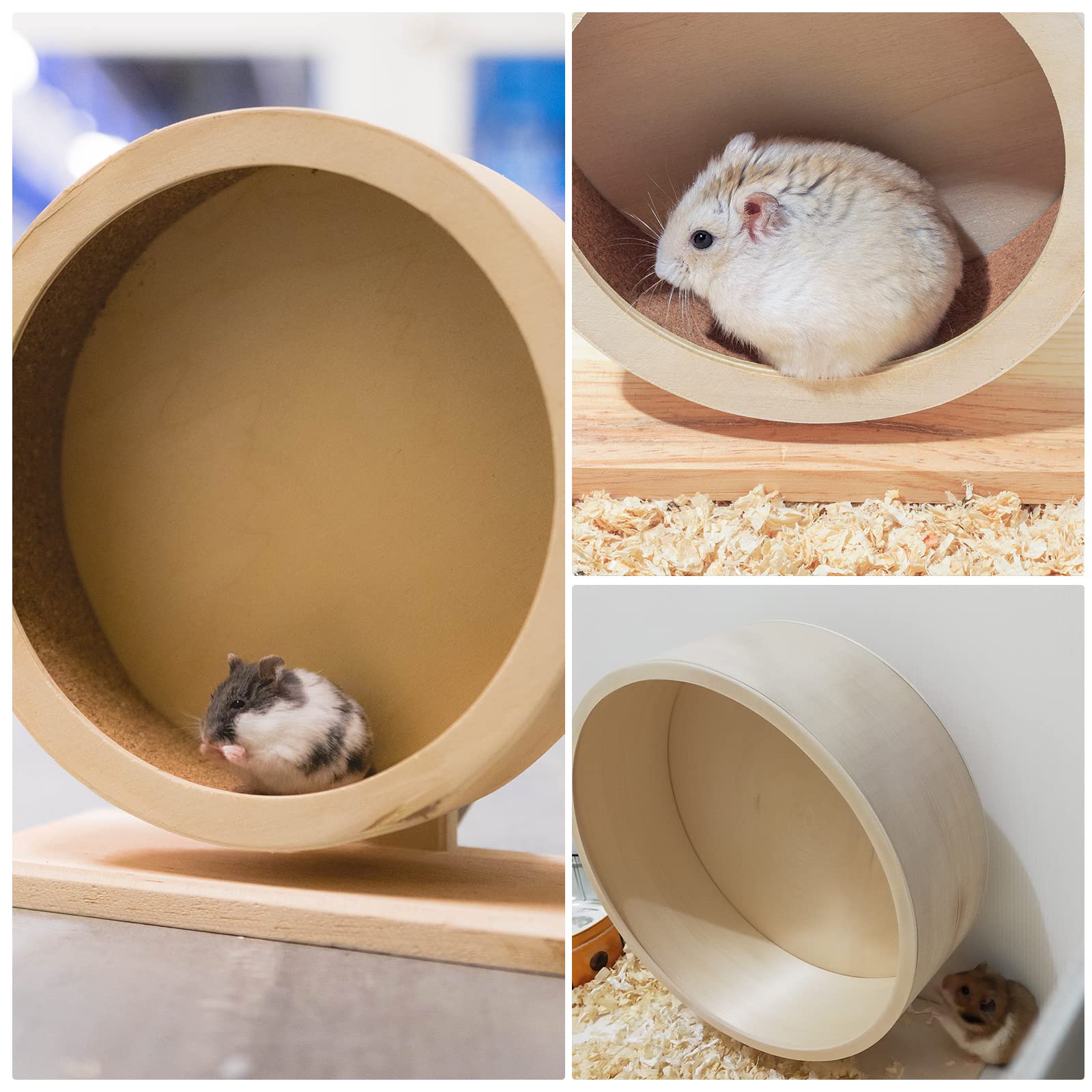 Rueda de hámster de Madera, Rueda de Ejercicio para Mascotas pequeñas, Rueda giratoria silenciosa para Descanso y Ejercicio de hámsters sirios, jerbos, Ratones, Enanos(M,Φ/21cm)