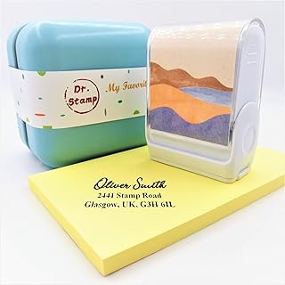 Dr. Stamp- Personalised self Inking Name Stamp for Signature, Return Address, Invoice Book, Custom Clothes Stickers Label and Tags, Permanent Markers. Up to 3 Lines, 38x15mm.