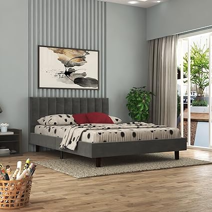 WOOD EMPIRE Sheesham Wood King Size Bed Without Storage | Soild Wooden King Size Cot Bed | Low Height Double Bed Furniture, King Size Bed for Your Bedroom (Grey)