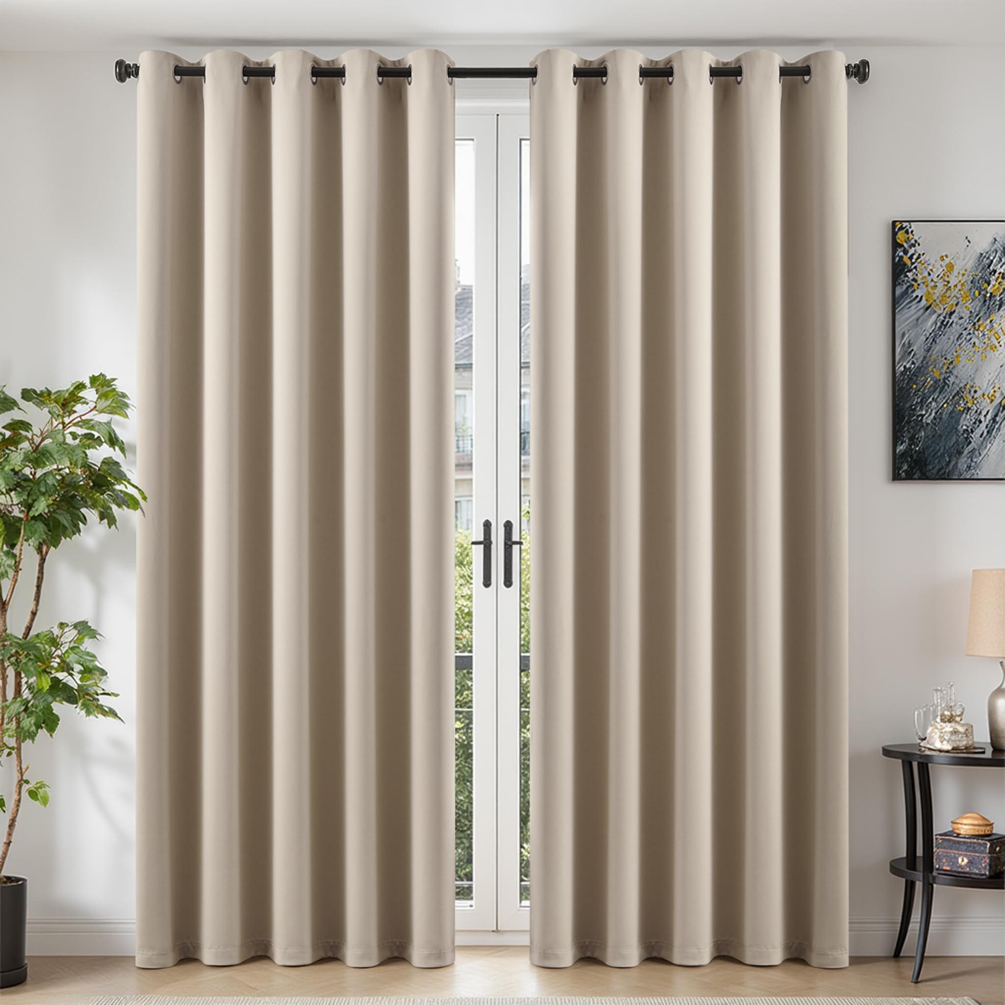 TOPICK Thermal Insulated Beige Curtains for Living Room, W66 x L90 Inch Blackout Bedroom Curtains & Drapes, Soft Eyelet Room Darkening Long Curtain 2 Panels — image 1