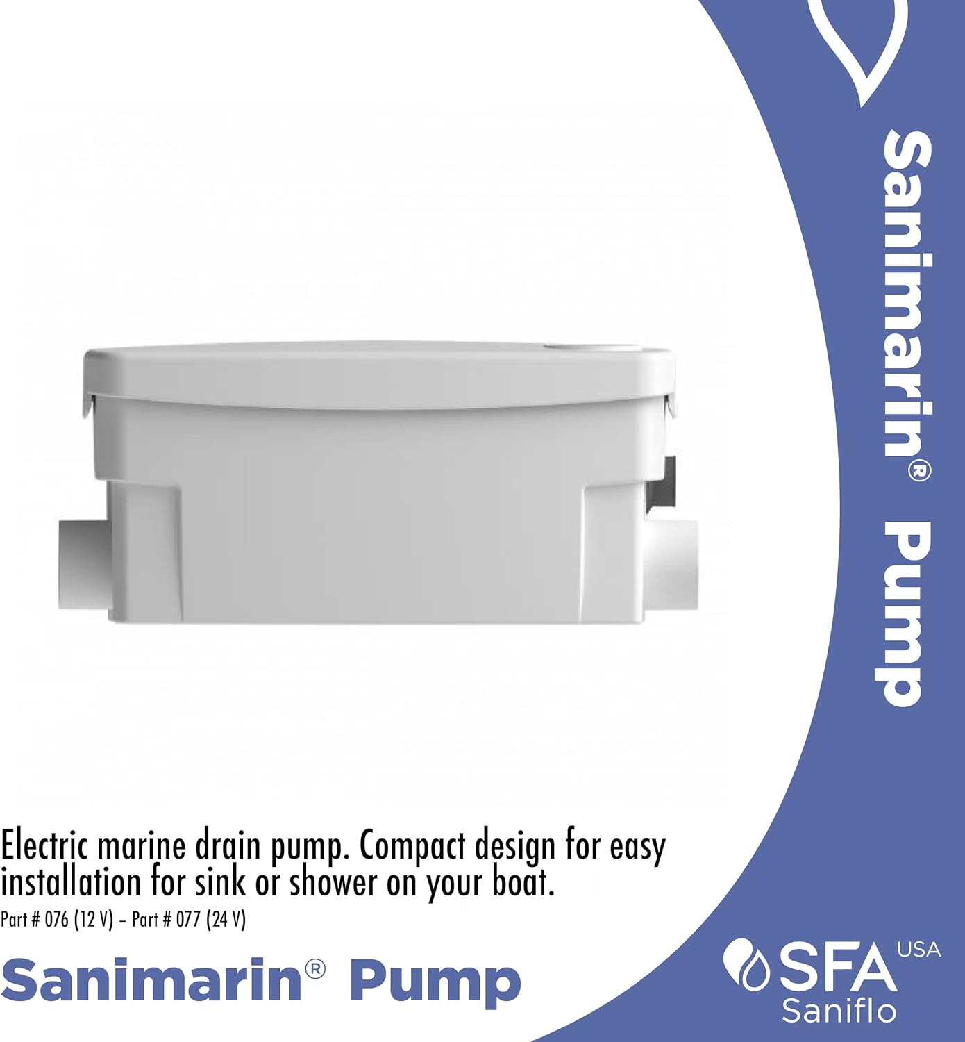 SFA SANIFLO - Sanimarin Pump - Compact Electric Marine Drain Pump - Efficient Gray Water Management - Two Low Inlets - Integrated Active Carbon Filter - 12 Volt - 12 Lbs - Made In France