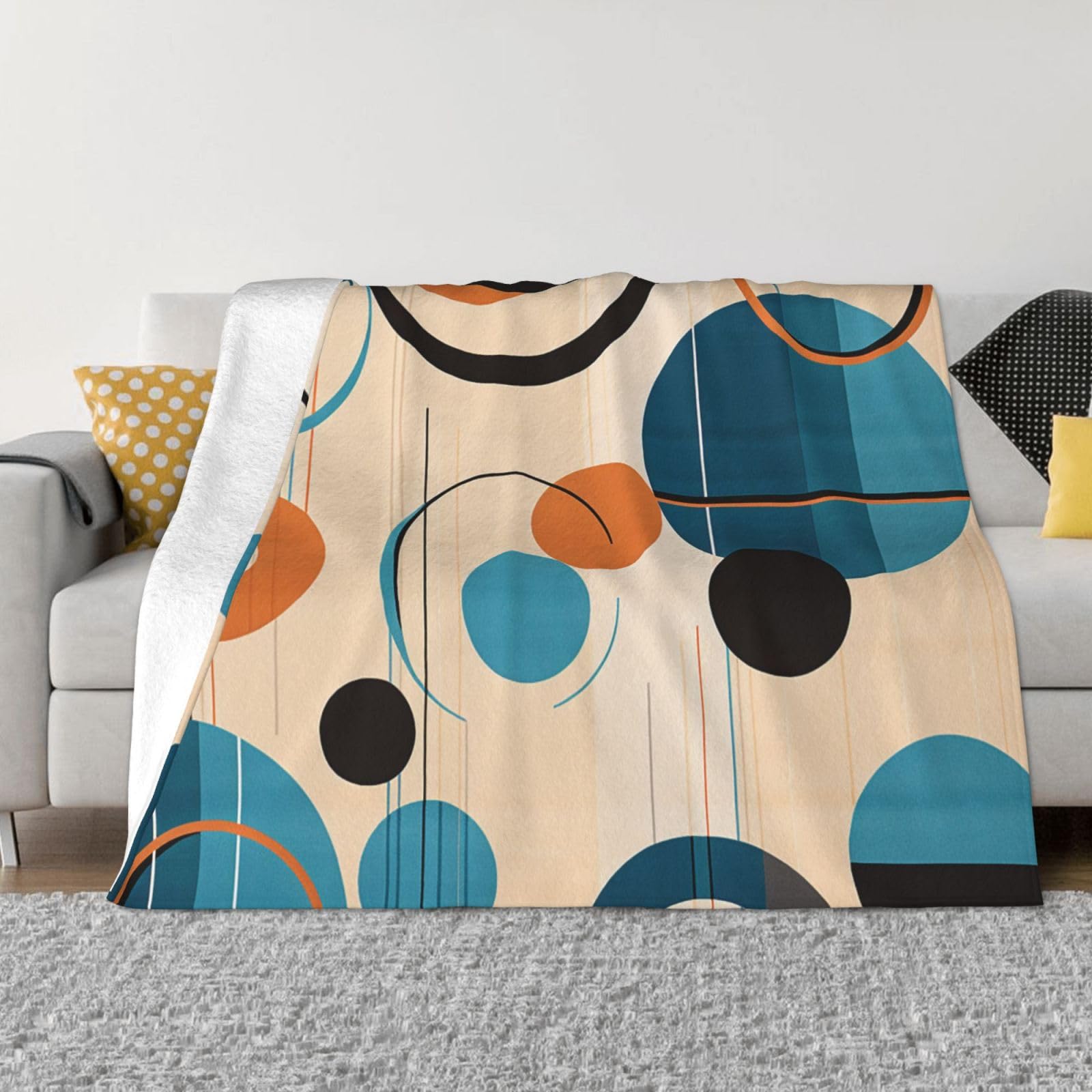Couverture polaire en flanelle 203x152 cm design cercles du milieu du siècle