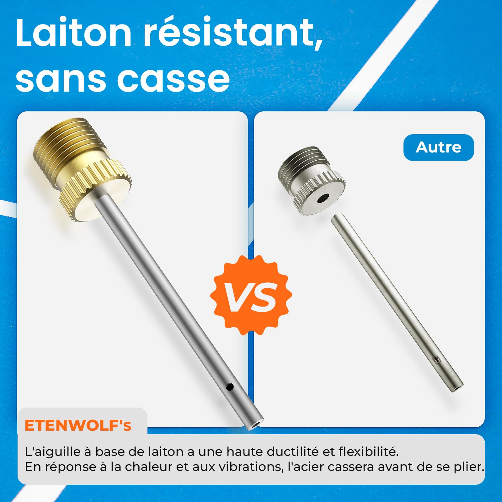 ETENWOLF Lot de 12 aiguilles pour pompe à ballon en laiton, aiguilles de pompe à air robustes sans rupture pour ballons avec étui de rangement, compatibles avec pompe manuelle et pompe électrique