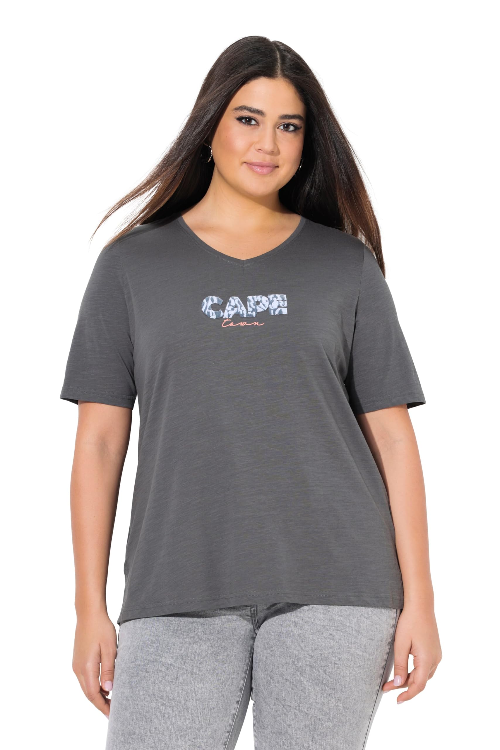 Ulla Popken Damen große Größen Übergrößen Plus Size T-Shirt, Capetown, Classic, V-Ausschnitt, Halbarm 838087