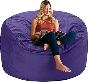 HABUTWAY Bean Bag Chair 3Ft Luxurious Velvet Ultra Soft Fur with High Rebound Memory Foam Bean Bag Chairs for Adults Plush Lazy Sofa with Fluffy Removable Sponge 3' (Purple)