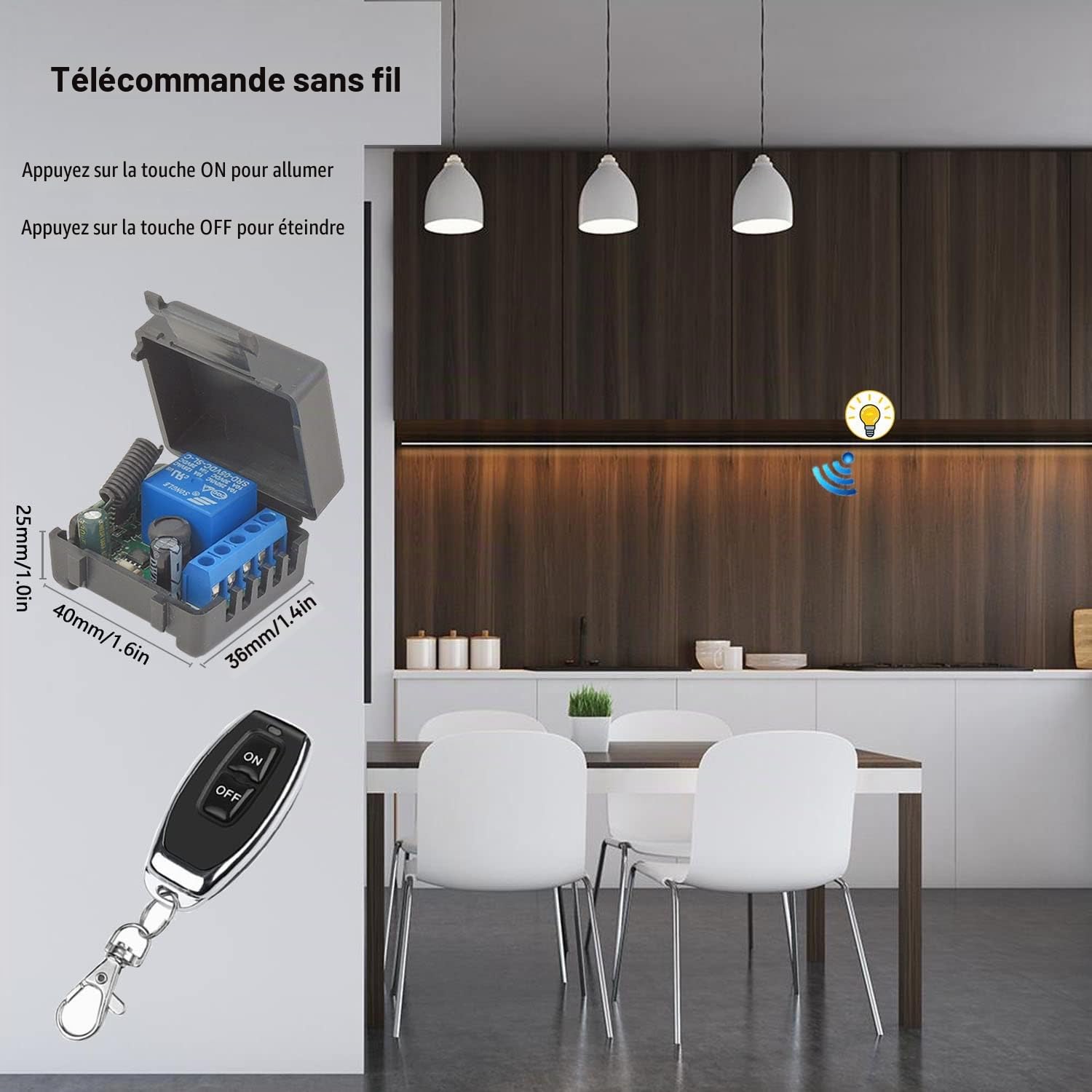 DieseRC Commutateur de Télécommande sans Fil 433Mhz 5V 12V 24V 1 Canal Radio Commande Relais Récepteur avec 5 émetteurs Porte-clés Contacts sans potentiel contrôleur de Relais