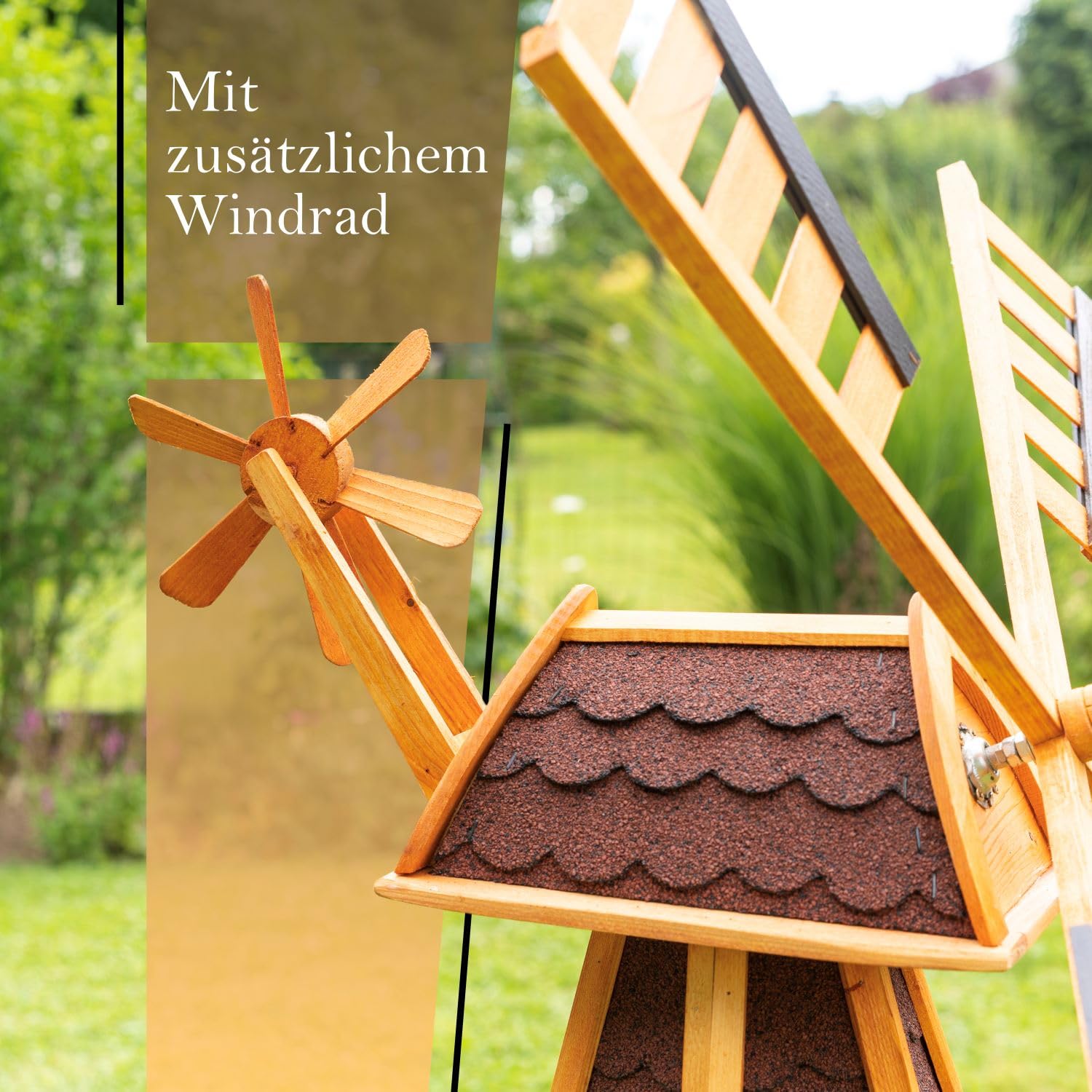 Große Windmühlen wahlweise mit Solarbeleuchtung - Höhe 1,30 oder 1,45 Meter, Farbe|Größe:1.45m dunkel Solar