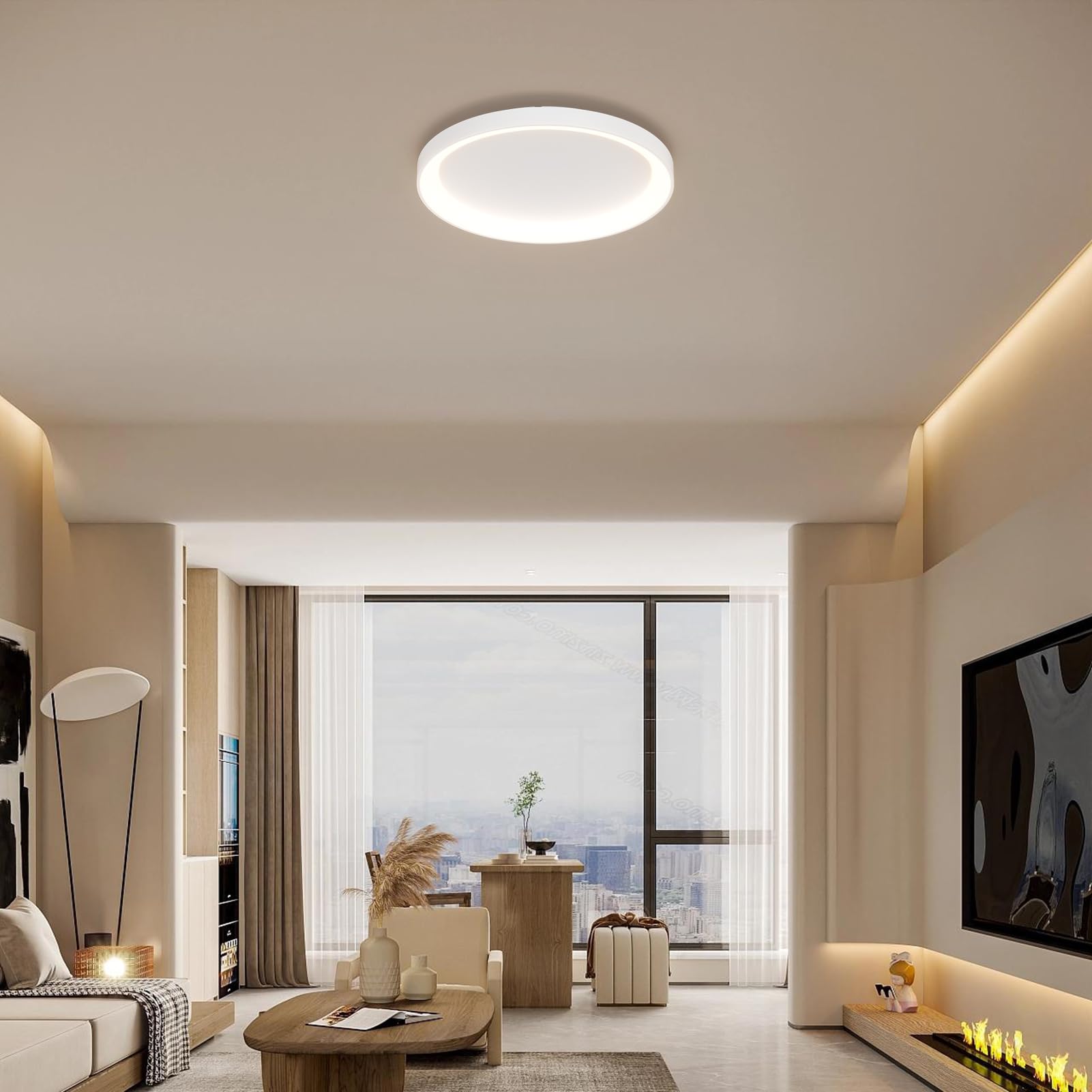 Klighten Plafoniera Led Soffitto Rotondo 56W 3500LM, Lampada da Soffitto Anello Moderna, Plafoniera Metallo per Corridoio Cucina Camera da Letto Soggiorno, Bianco Caldo 3000K, 48cm, Bianco