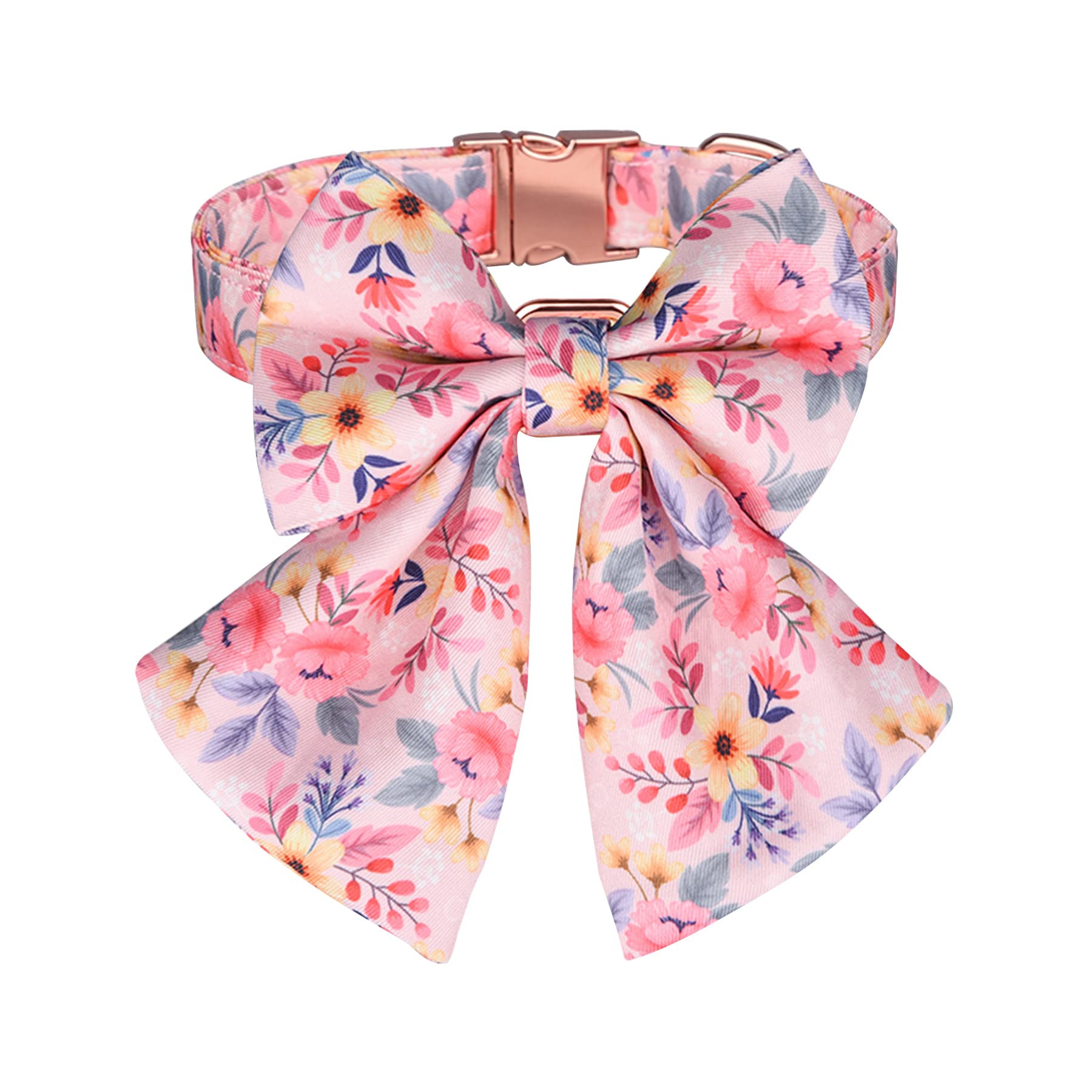 AIMJGO Dog Collar with Bow, Floral Print Spring Dog Bowtie Collar Soft