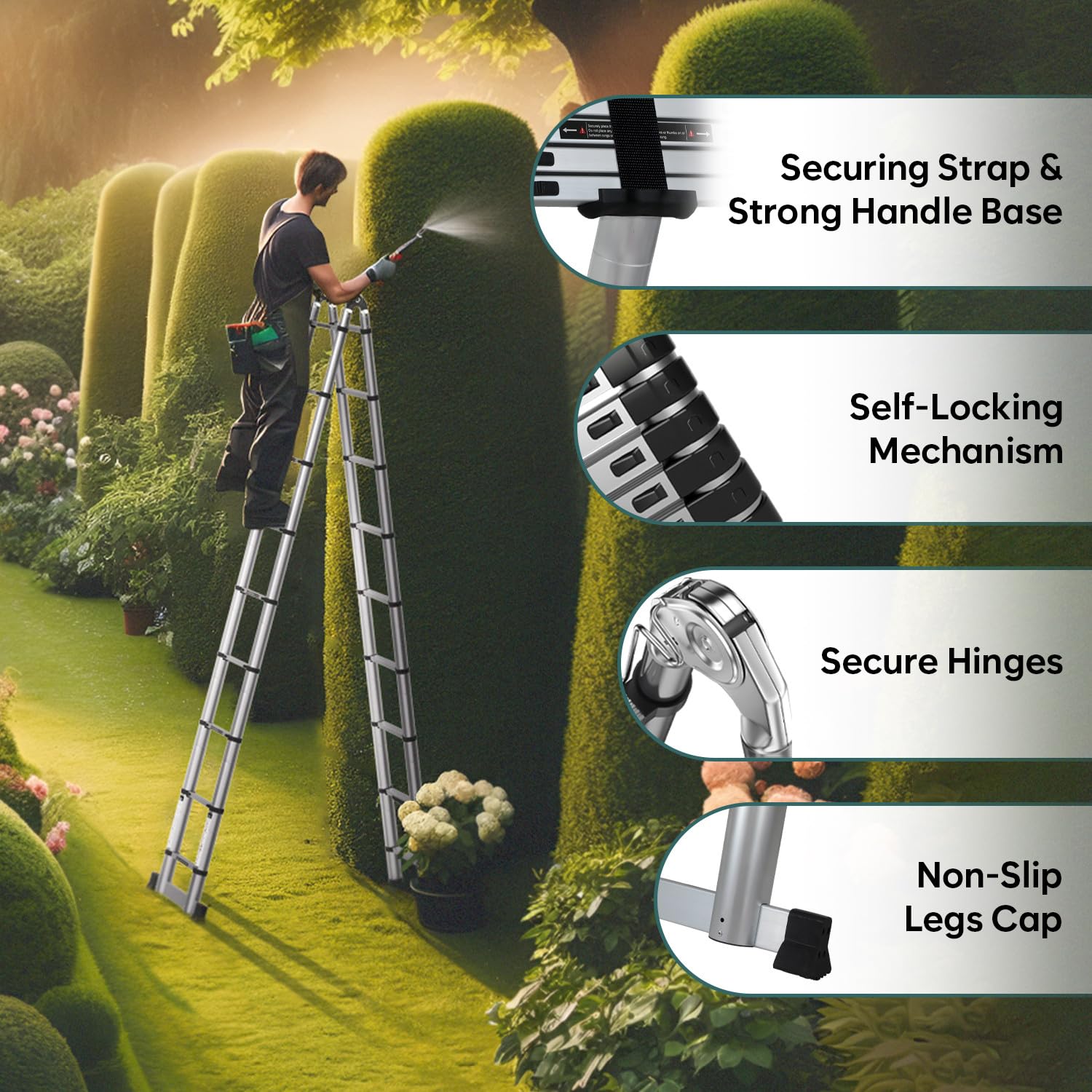 Corvids Portable and Compact 22 feet A Type Aluminium Telescopic Ladder with 16 Steps | 2-Year Warranty | for Household and Outdoor Use EN131 Certified (22 ft (6.6 m) - A Type) — Amazon image 5