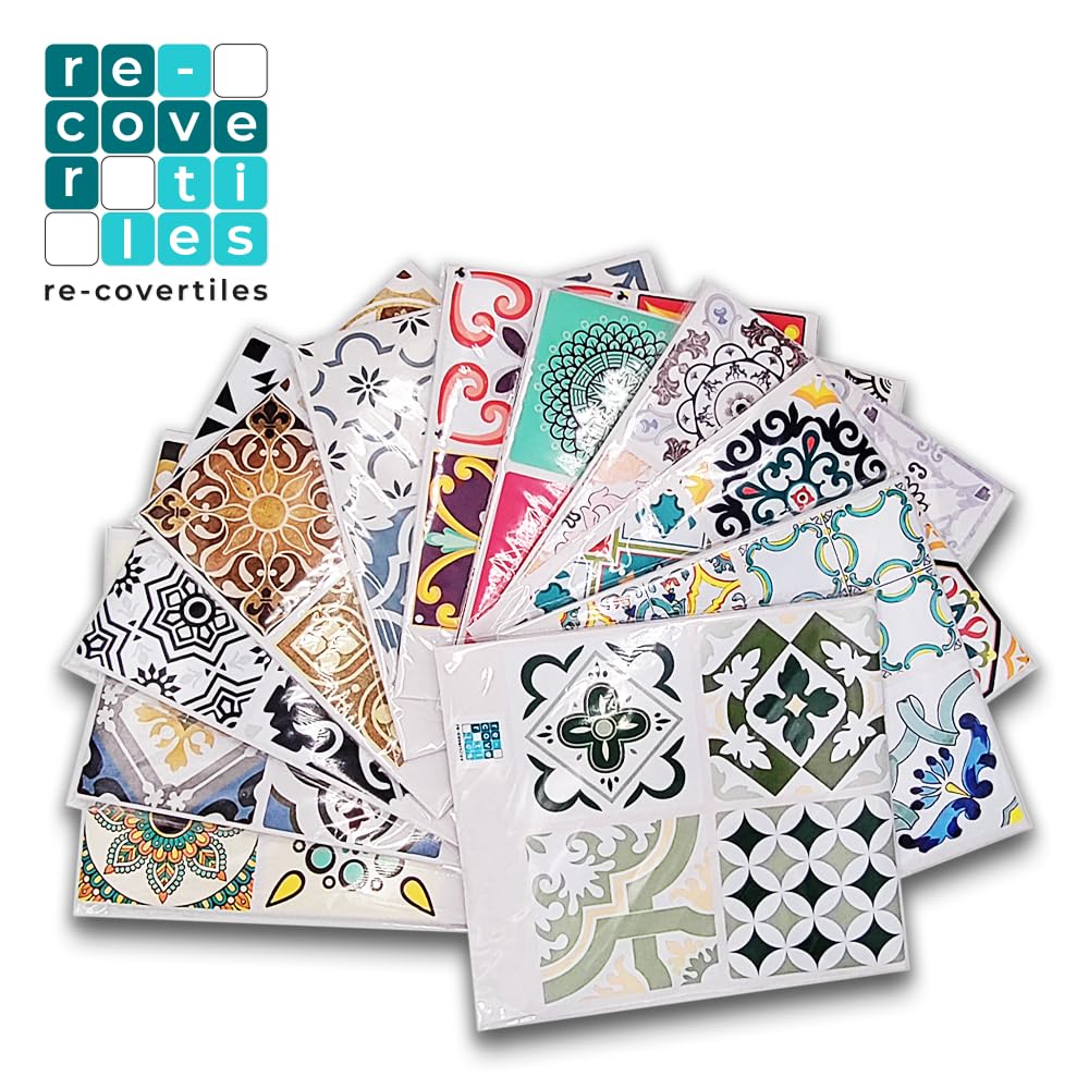 RE-COVERTILES - Pegatinas Azulejos Cocina y Baño Stickers de PVC Impermeables Antiarañazos Decoración de Pared Baldosas Peel and Stick - Modelo 24 Pzas 10x10 cm PS00179 Made in Italy - 5