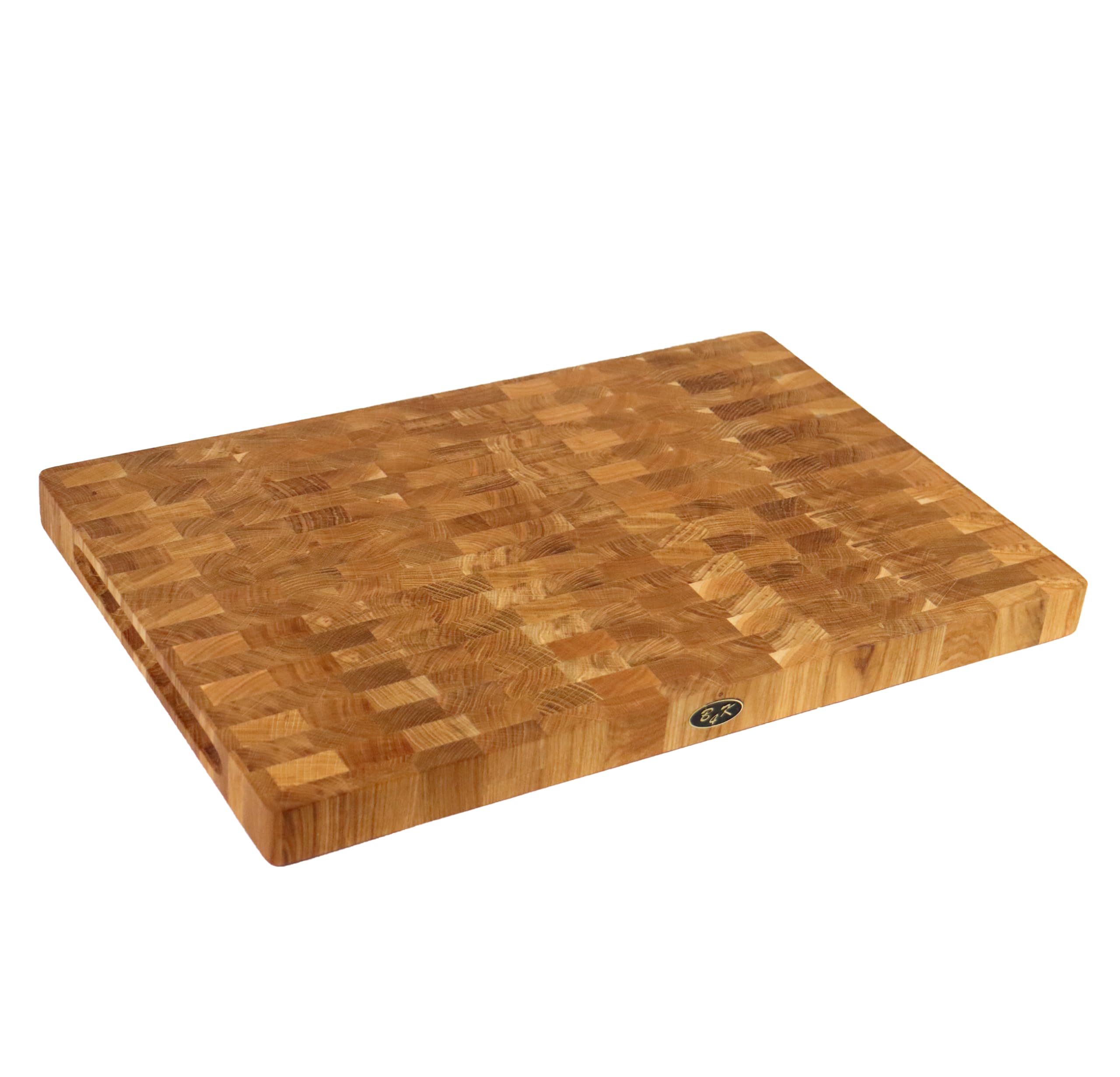 B4K® Schneidebrett aus Eiche Stirnholz 60 × 40 × 4 cm | Massiver Hackblock aus Hirnholz, Mit Griffen & Silikonfüßen, Antibakteriell, Messerschonend