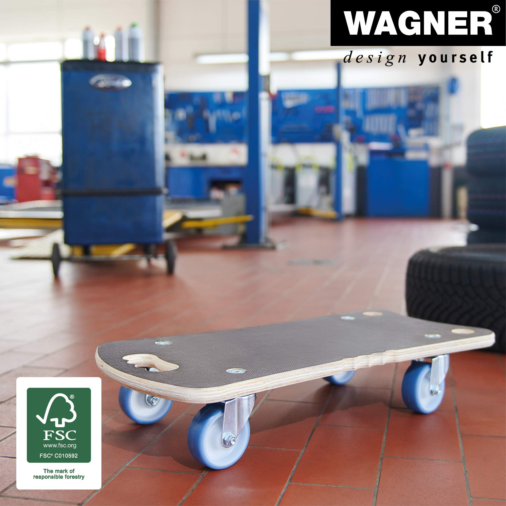 Wagner Plataforma de Carga MM 1342-57,5 x 29 cm - para Cajas Pesadas, 250 kg de Carga Máxima, Asas Empotradas Ergonómicas, Superficie Antideslizante, Certificado FSC® - 20134201