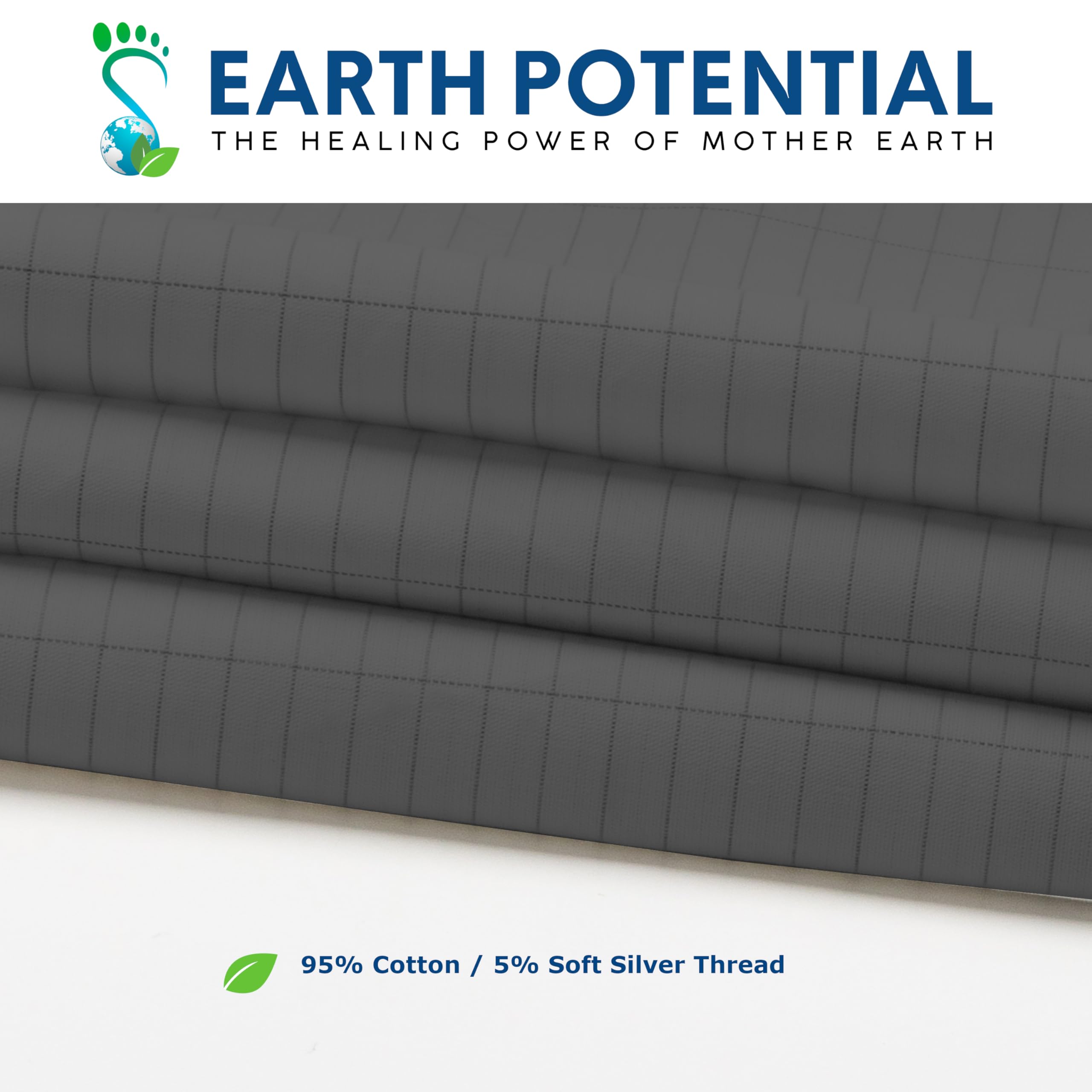 Earthing - Lenzuolo con angoli per letto king size, 160 x 200 x 25 cm, 95% cotone e 5% morbido filo conduttivo argentato per una guarigione e un sonno migliore, cavo di messa a terra da 5 m e spina di