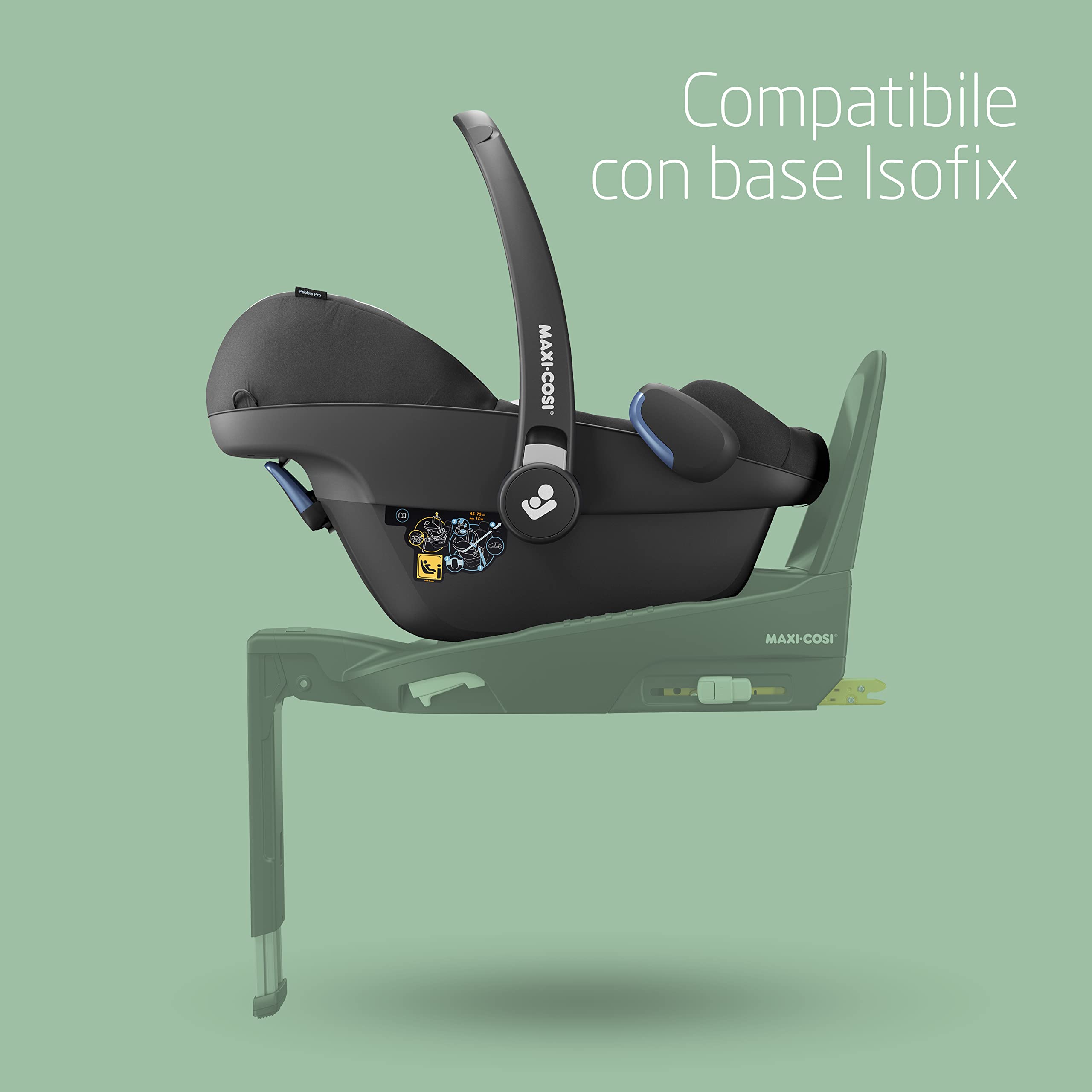 Maxi-Cosi Pebble Pro i-Size Seggiolino Auto Gruppo 0+ i-Size, Cuscino Riduttore Neonato, Poggiatesta Ergonomico, Capottina Solare, Protezioni Laterali, per Bambini 0-12 mesi 45-75 cm, Essential Black