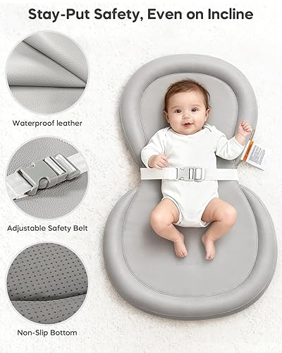 Miniatura 5 de Baby Changing Pad with Waterproof & Wipe-Clean, Non-Slip Foldable PU Diaper Changing Pad, Adjustable Safety Belt, Changing Pad for Dresser, Changing