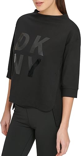DKNY Women's Stacked Logo 34 Sleeve Crewneck Pullover