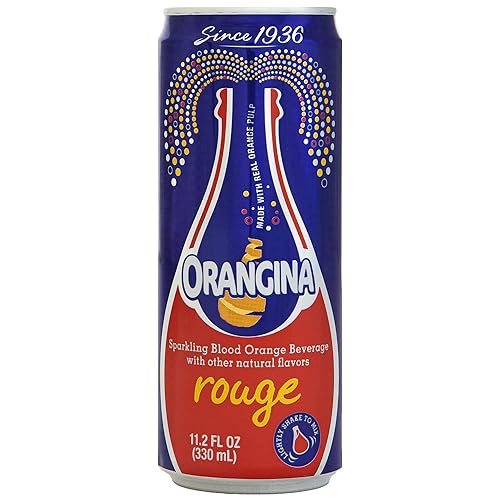 Miniatura 2 de Orangina - Bebida francesa de jugo de naranja en sangre Rouge - Pulpa ligera - Receta francesa europea importada original - Rouge paquete de 24
