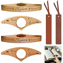 2 PCS Personalized Book Page Holder,Wooden Thumb Page Holders for Reading,with 2 PCS Leather Bookmarks,Bookish Gifts for Book Lovers,Readers