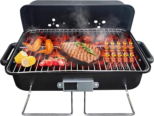 Miniatura 1 de GEERTOP Parrilla de carbón portátil con tapa, parrilla plegable para acampar al aire libre, cocina, mesa pequeña, parrilla de barbacoa para picnic,