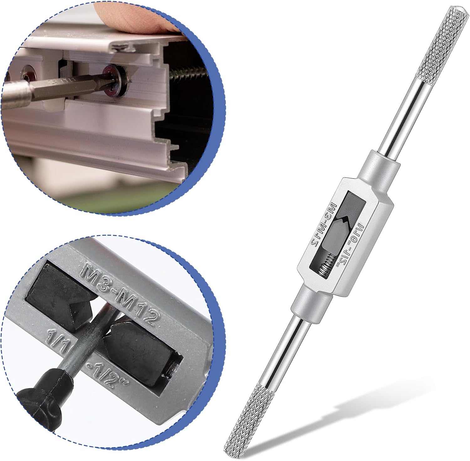 Tap Handle, Tap Wrench Taps Handle Tool Adjustable Reamer M13- M12 Handles 1/16"-1/2" Reamer Kit Aluminium Reamers Hand Tapping Tools for Machinist Repair Screw Holder Series