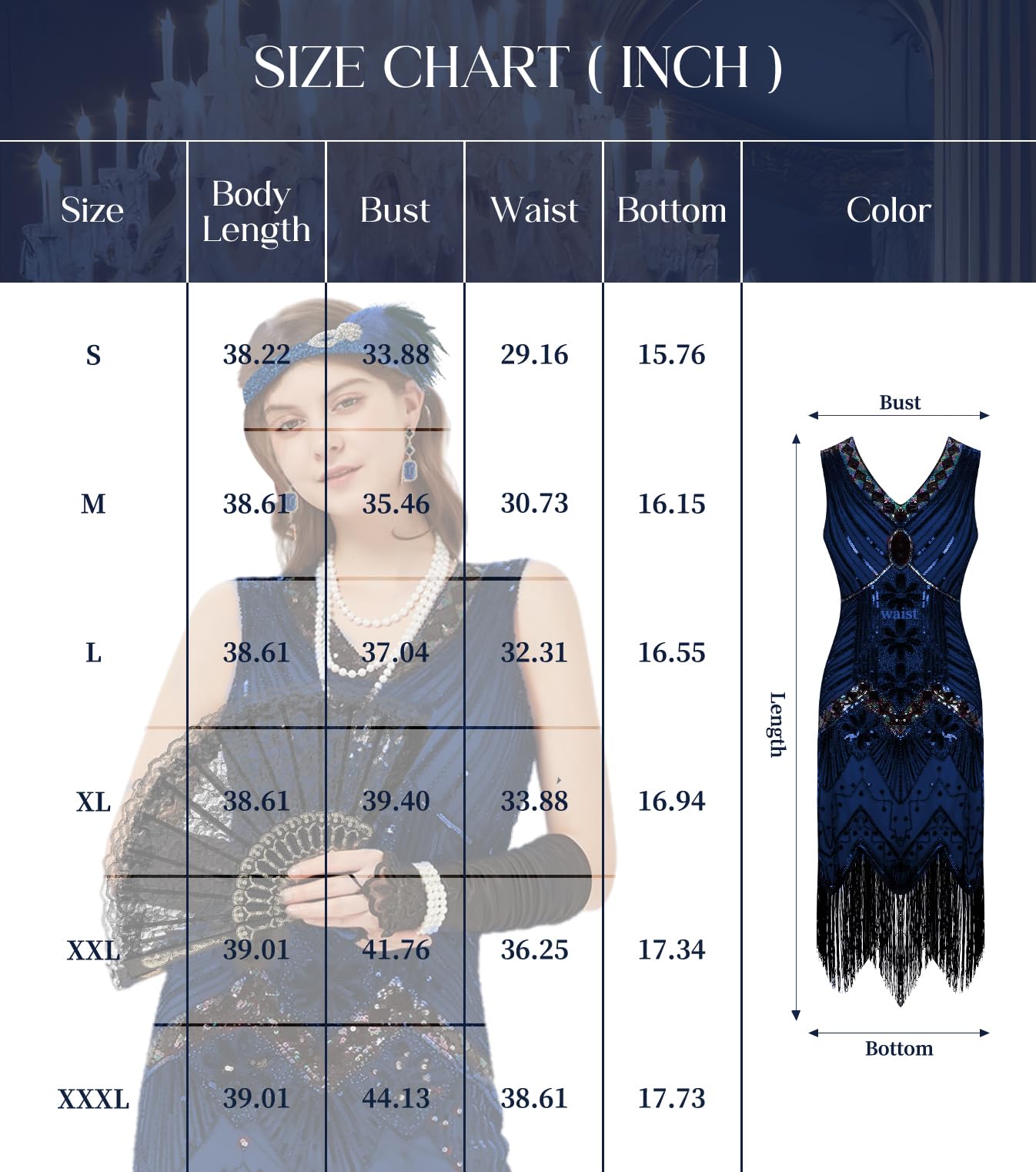 WILDPARTY 1920s Dresses for Women Flapper Dress Lace Fan Fether Headband Sequins Beads Fringes 20s Accessories Vintage Mafia Costume BlackBlue M - Image 4