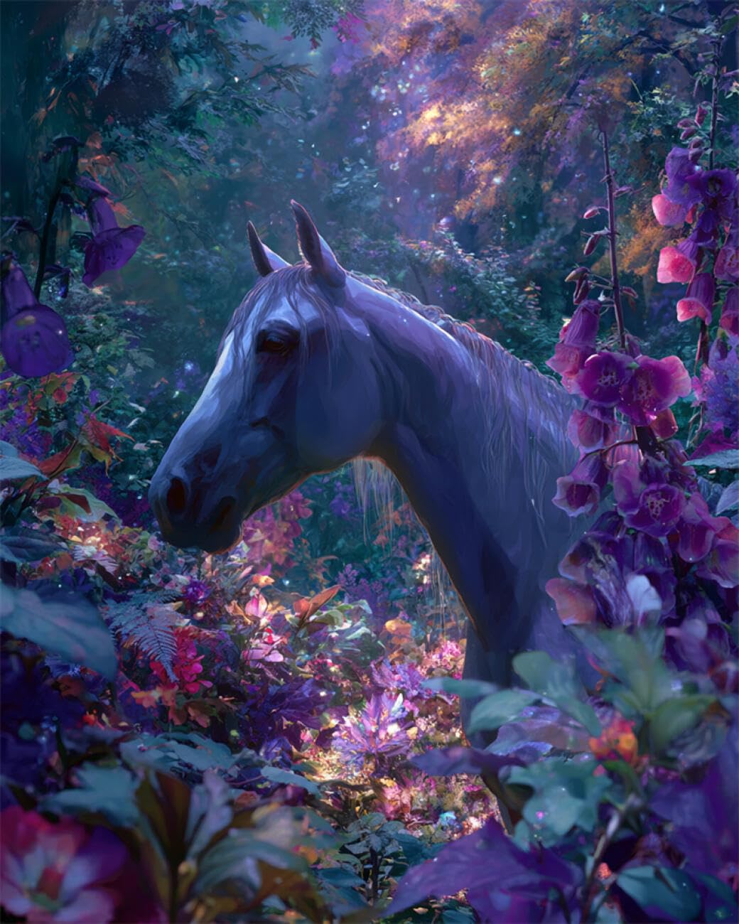 RKFLGEW DIY Bead Embroidery Kits Horses and Flowers 30x40cm