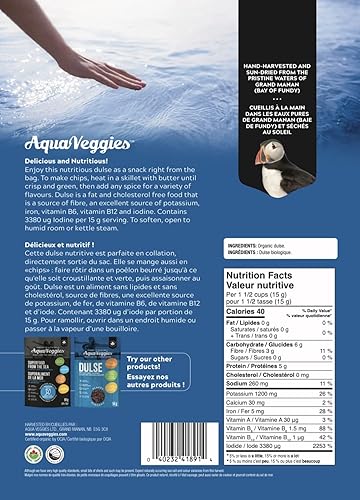 Miniatura 7 de Aqua Veggies Organic Atlantic Whole Leaf Dulse 4 onzas cosechadas a mano algas marinas secadas al sol excelente fuente de vitaminas B6 B12 fibra de