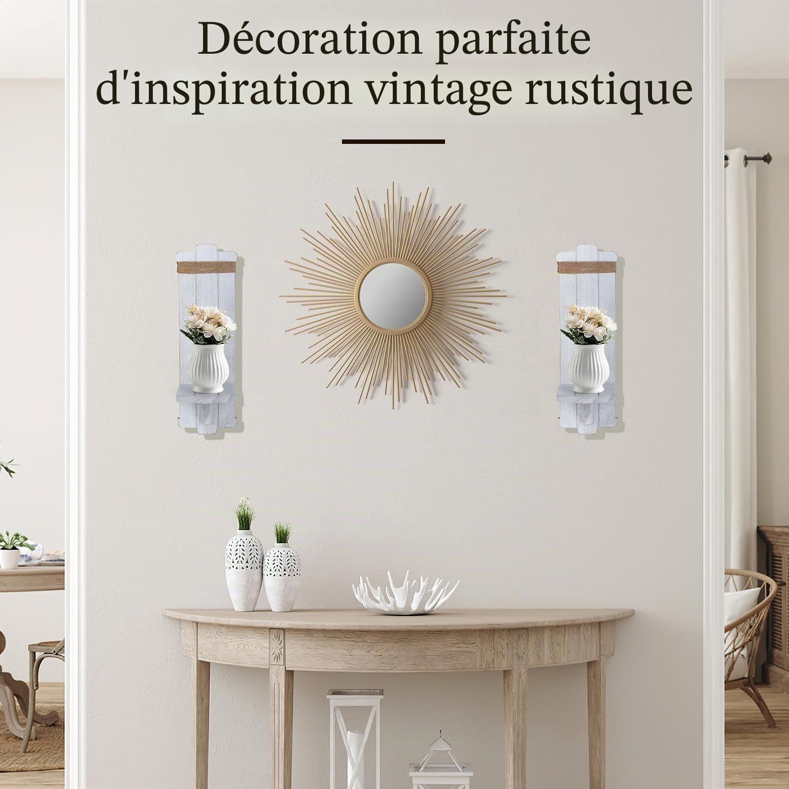 Alphatool Lot de 2 Appliques murales rustiques à Suspendre en Bois de Style Nordique pour Chambre à Coucher, Salon, Cuisine, Salle de Bain, Blanc, Gris, Noir