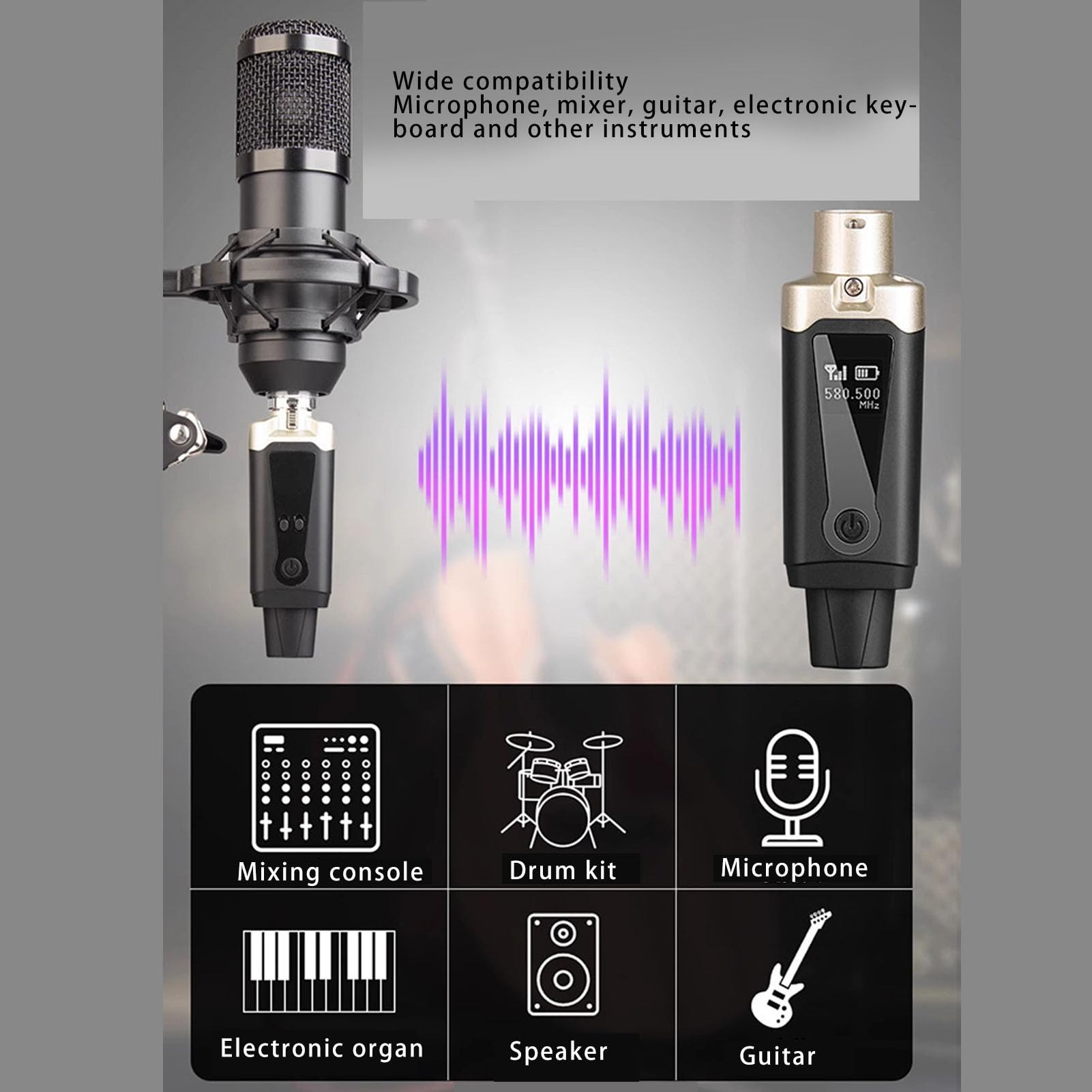 Drahtloser Mikrofonsender, UHF-XLR-Funkmikrofonsystem, Unterstützt 48 V Phantomspeisung, 262 Fuß Reichweite, XLR-Mikrofon-Funksystem für Dynamischen Kondensator-Mikrofonmischer