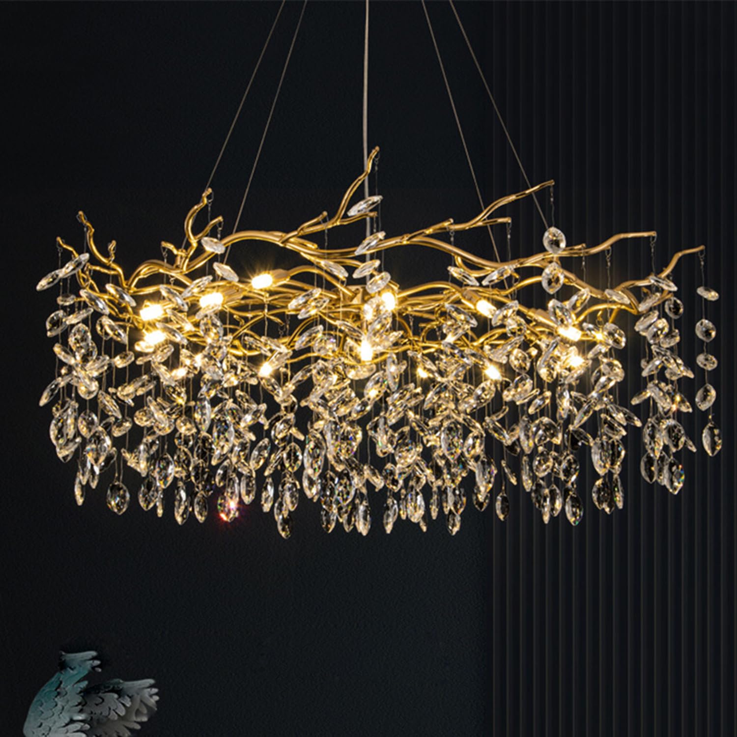 KXEcoLife Modern Tree Branch Crystal Chandelier, Round Ceiling Pendant Light Fixture Linear Frosted Chandeliers for Bedroom Living Room Dining Entry Way,D45cm