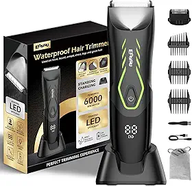 ENSSU Aparador de pelos corporais Manscape para homens, aparador de pelos da virilha pubiana para homens com lâmina segura, barbeador de bolas sem fio masculino com luz, base de carregamento, aparador (Verde)