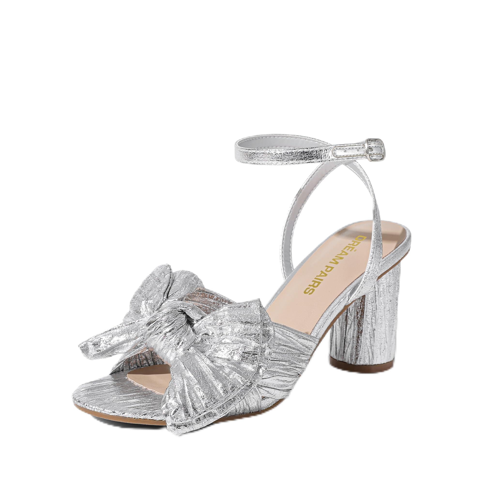 DREAM PAIRS Women's Bow Knot Heeled Sandals Low Chunky Heels Open Toe Ankle Strap Slingback Dress Shoes for Wedding Bridal Party