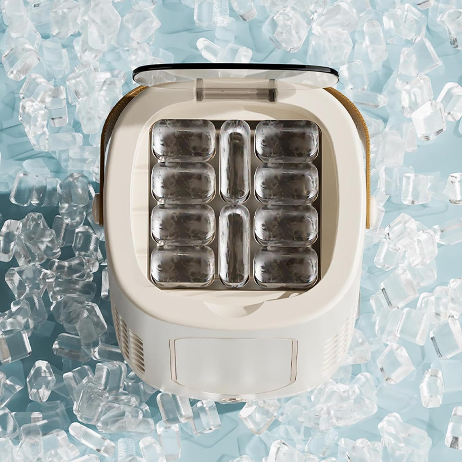 Mini Máquina De Hielo Portátil, 10 Cubitos De Hielo Sólidos En 15-20 Minutos, con Asa De Transporte, para El Hogar, La Oficina, El Camping, El Coche, Bebidas Frías Y Cócteles White