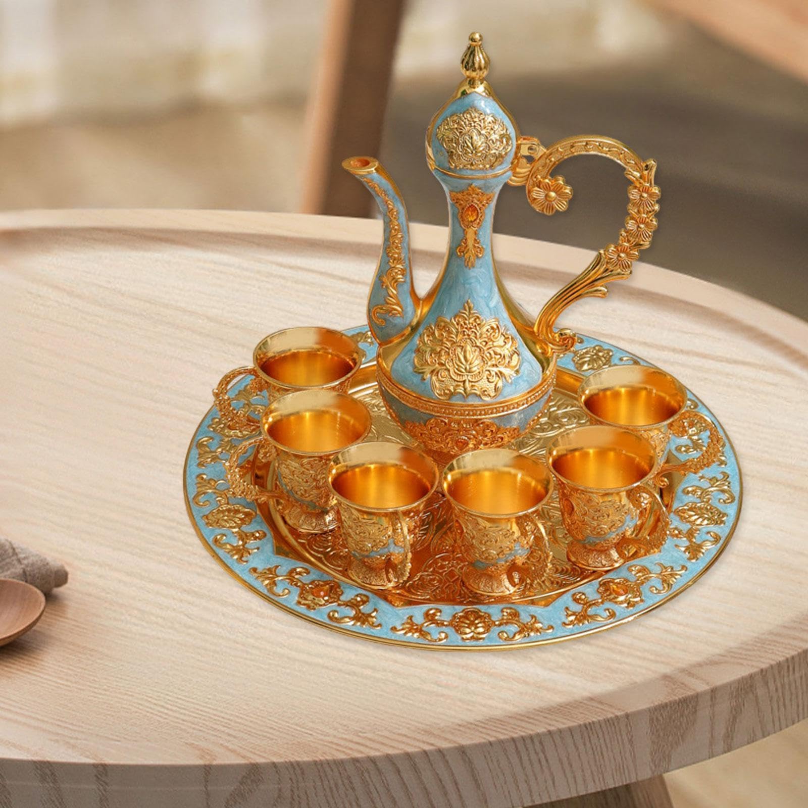Yajuyi Service à Thé Turc, Comprenant Une Théière, Un Plateau à Café et Six Tasses. Idéal comme Cadeau pour Un Anniversaire, Un Mariage Ou Toute Autre Occasi, Bleu Clair