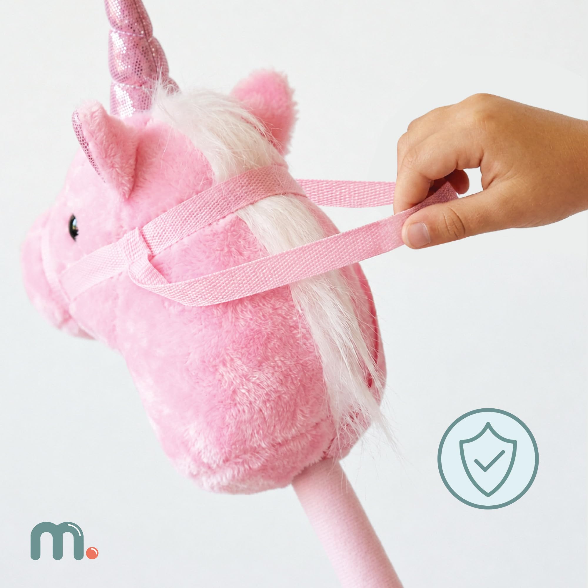 mamabrum Hobby Horse Einhorn Rosa Steckenpferd Kinder 80 cm | Magisches Einhorn mit Glitzerhorn, weichem Plüschkopf und festen Zügeln für fantasievolle Bewegungsspiele.