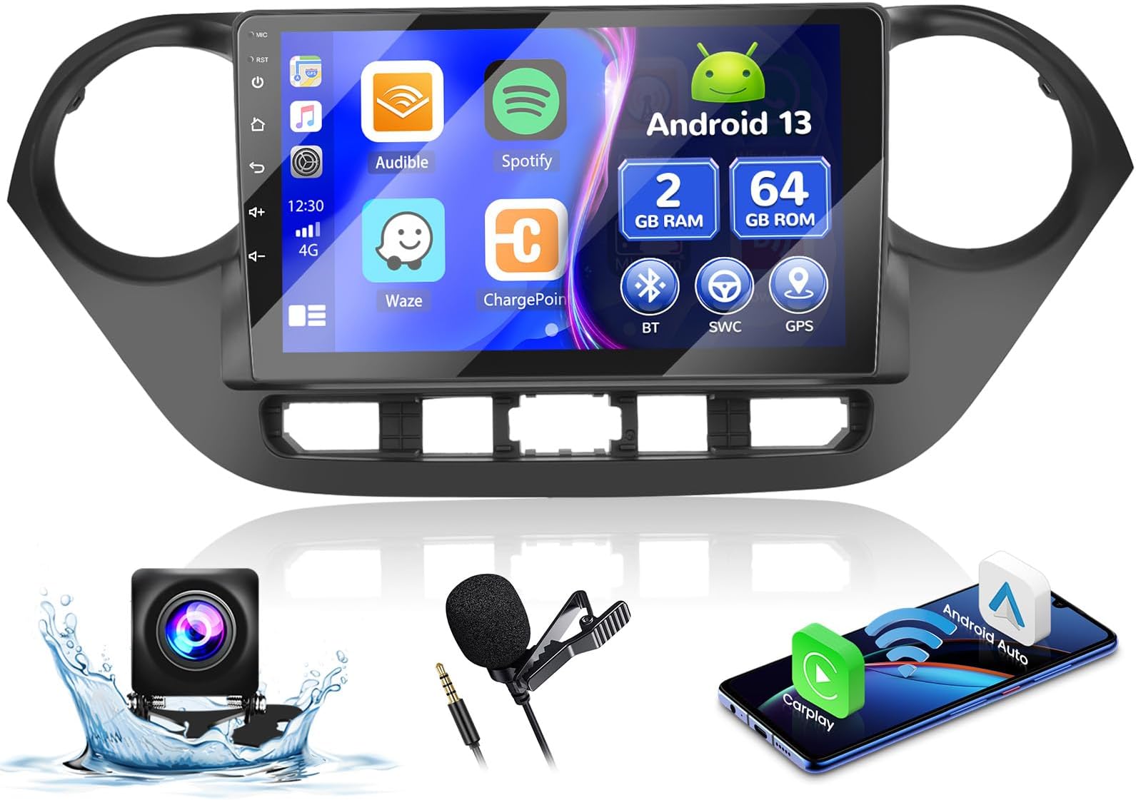 Inefala Radio estéreo de coche 2 64G Android 13 CarPlay