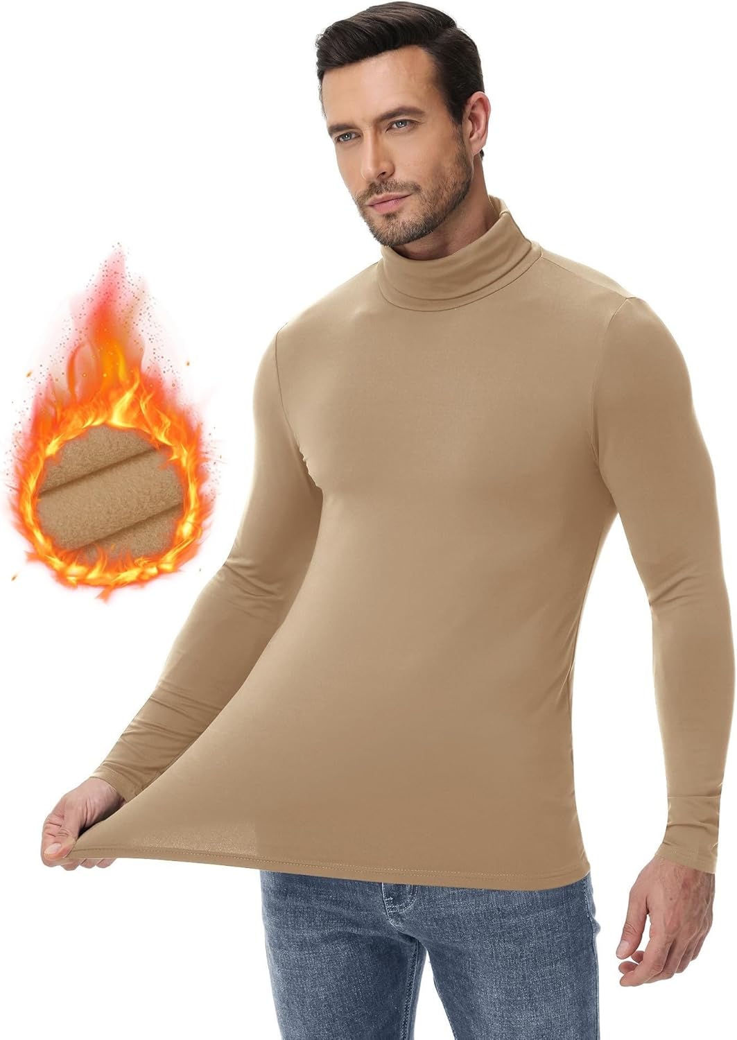 Poriff Men's Turtleneck Tops Fleece Lined Pullover Thermal Long Sleeve Casual Slim Fit Basic Sweater - Image 2