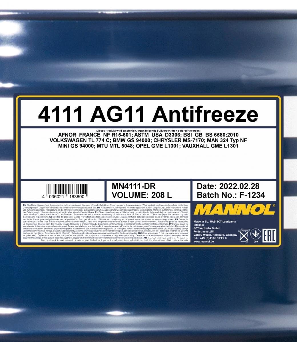 MANNOL MN4111-DR Anticongelante 208L Azul