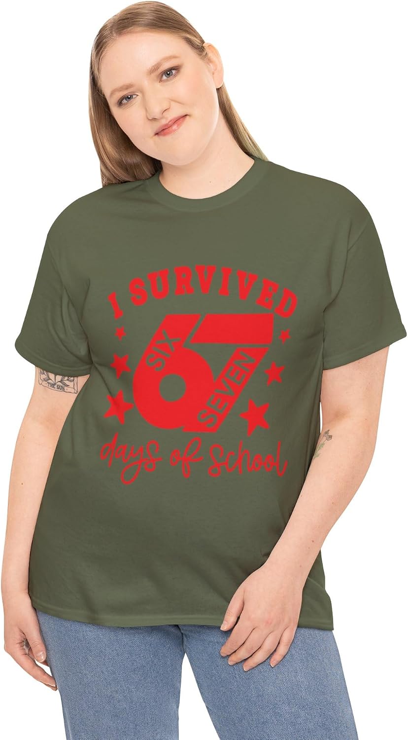 I Survived 67 Days of School Funny 6 7 Meme | Sarcastic Student Humor Graphic for Teens & College Military Green